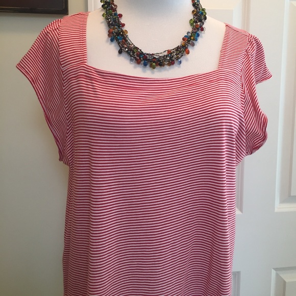 Loft pinstripe ruffle sleeve square neck tee - Picture 1 of 7